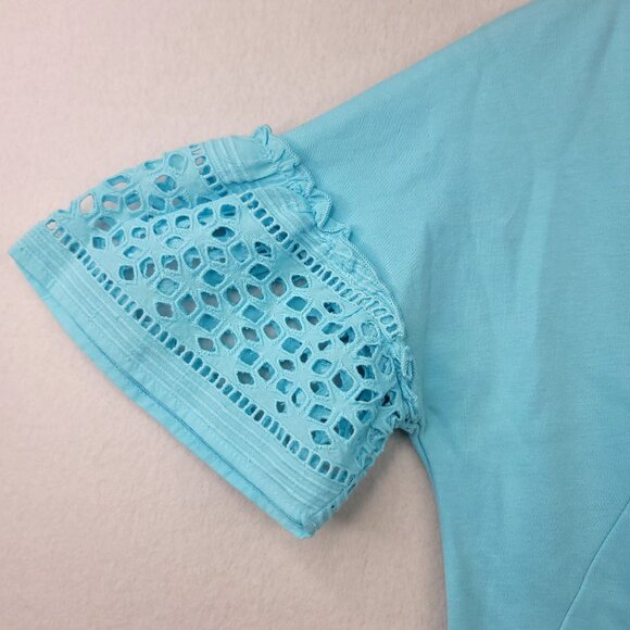 Black Lable Talbots XS Light Blue Eyelet Interlock Shift Dress Short Sleeve - Picture 3 of 8